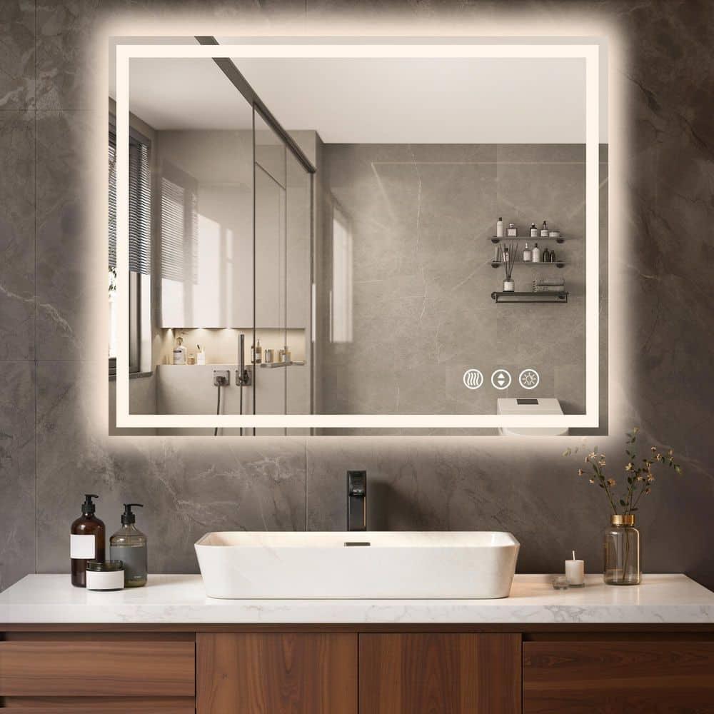 LASIHEM 40 in. W x 30 in. H Rectangular Frameless LED Light Wall Bathroom Vanity Mirror with Anti-Fog L001B40x30 - The Home Depot