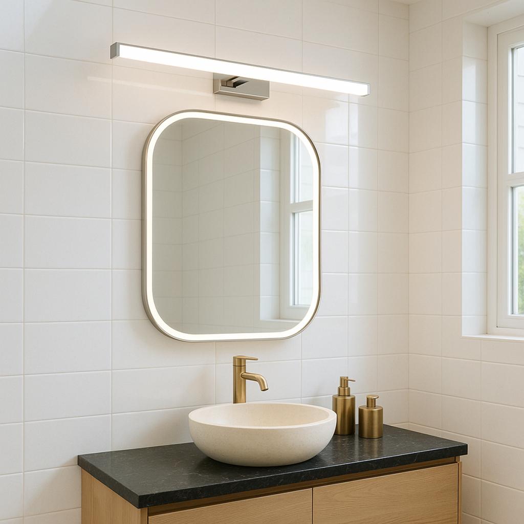 LEDUNI Applique de Salle de Bain LED Chrome 9W Ø60x5x11 cm, IP44, 4000K, 900 lm, avec Support Mur et Miroir | Leroy Merlin