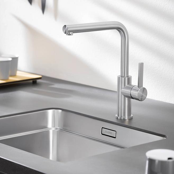 Blanco Lanora Eco Cold Start WRAS Approved Brushed Stainless Steel Mono Kitchen Mixer Tap | Tap Warehouse
