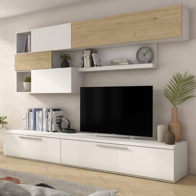 Mueble de Salón Isona Roble Natural y Blanco - Mobelcenter.es